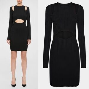 NEW! Wolford x Simkhai- Black Cutout Contour Mini Dress Long Sleeve Size Large